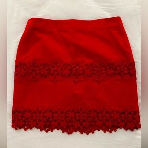 J. Crew Vibrant Red Floral Lace Pencil Skirt